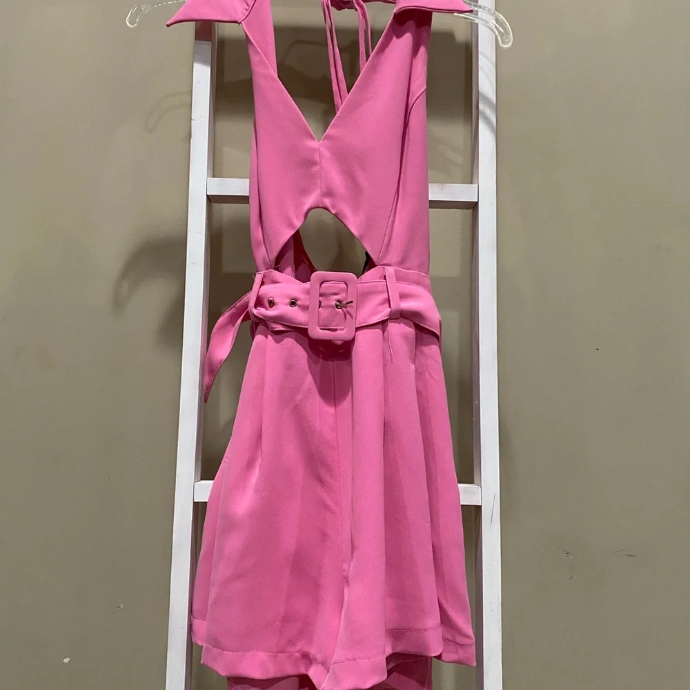 DO + BE Pink Halter Cutout Belted Romper Size S • 0154 - Picture 1 of 6